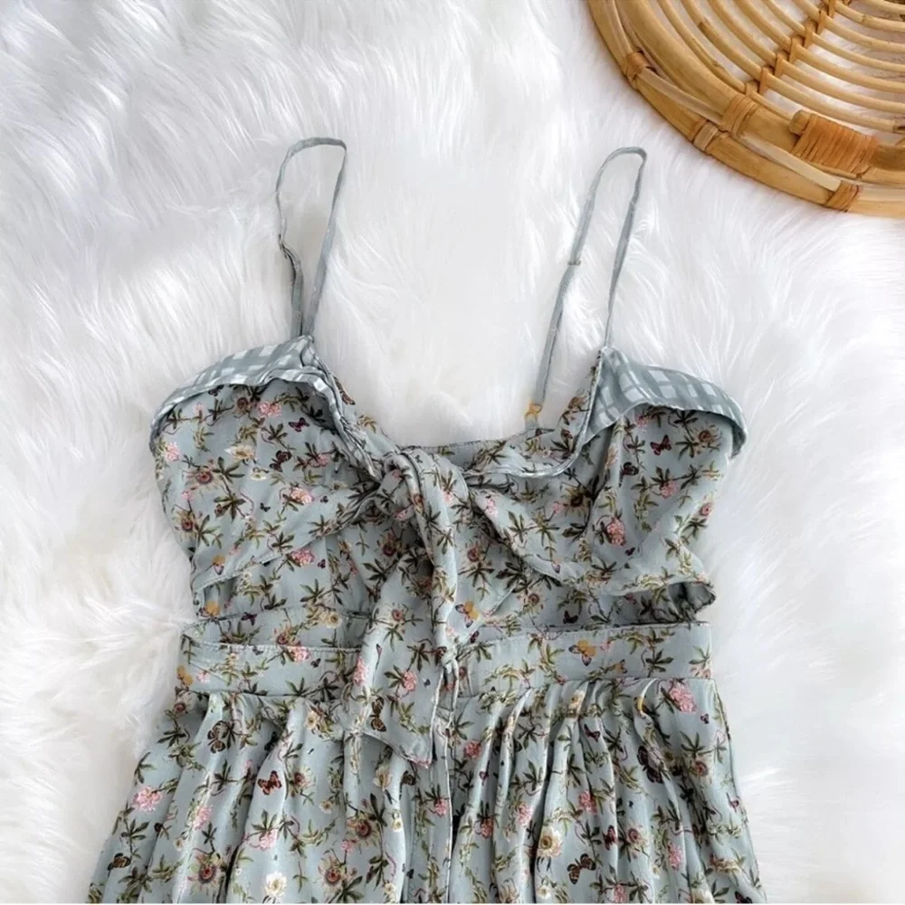 Agua Bendita Karen Midi Long Dress Seagreen Geen Floral Button Front Slit S - Picture 5 of 12